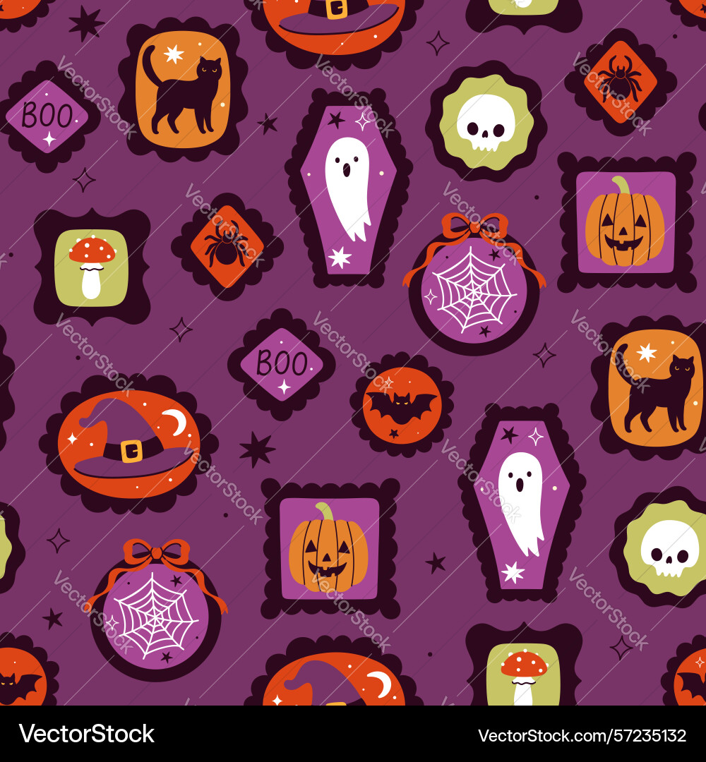 Seamless pattern with halloween items in frames Seamless pattern with halloween items in frames vector image