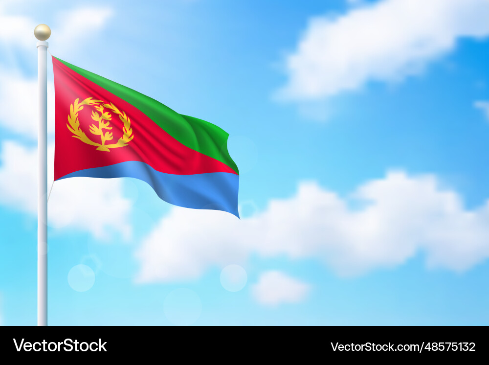 Waving flag of eritrea on sky background template Waving flag of eritrea on sky background template vector image