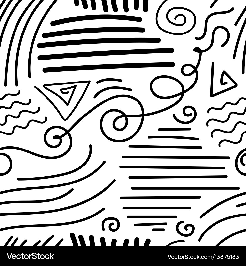 Abstract monochrome seamless pattern with curved vector image