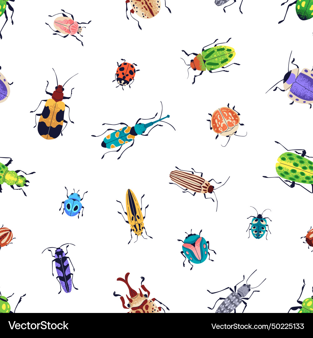 Beetles and bugs seamless pattern texture design Beetles and bugs seamless pattern texture design Vector Image