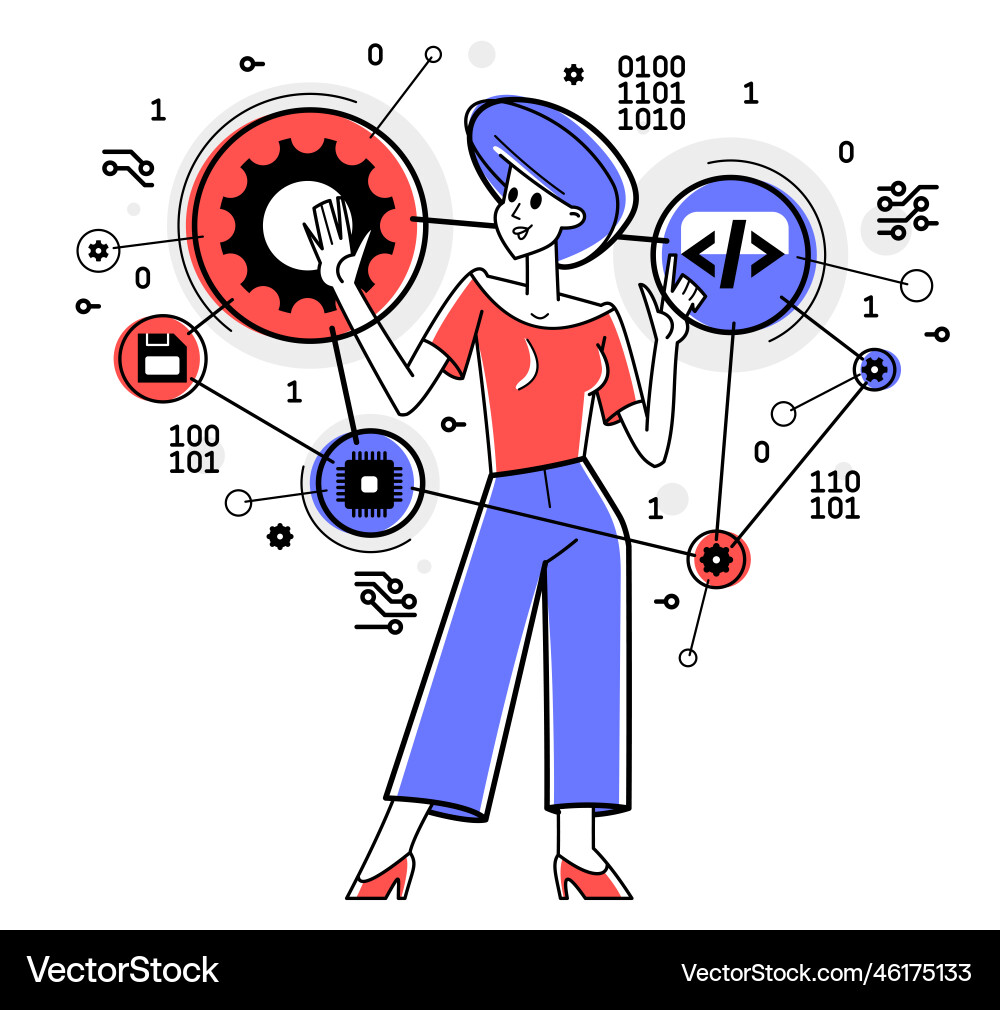 Computer engineer in work outline programmer Computer engineer in work outline programmer vector image