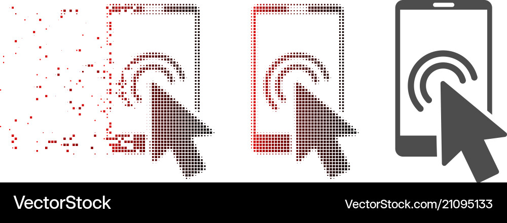 Disappearing pixel halftone arrow double click Disappearing pixel halftone arrow double click Vector Image