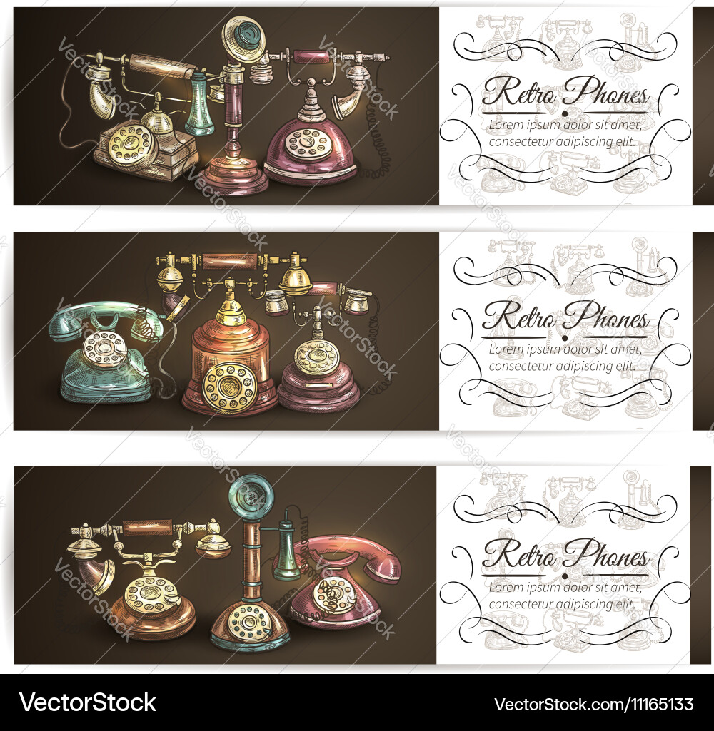 Retro phone sketch banner set with vignette Vector Image