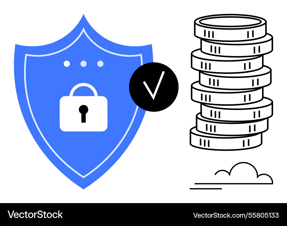 Secure shield with lock and verified check mark Vector Image