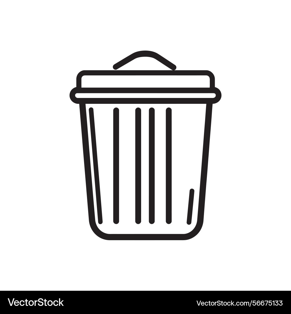 Simple trash can icon with lid and vertical lines vector image
