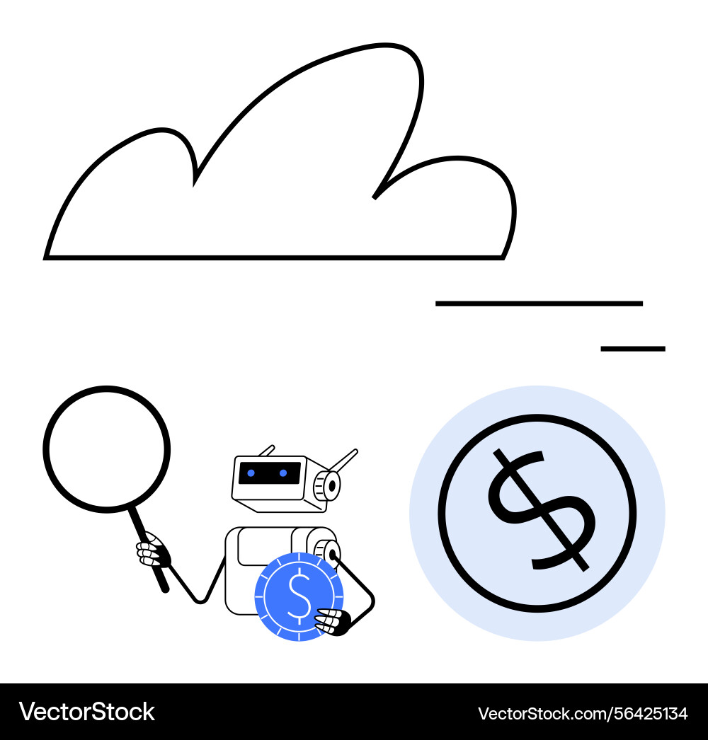Ai robot analyzing financial data with magnifier Ai robot analyzing financial data with magnifier vector image