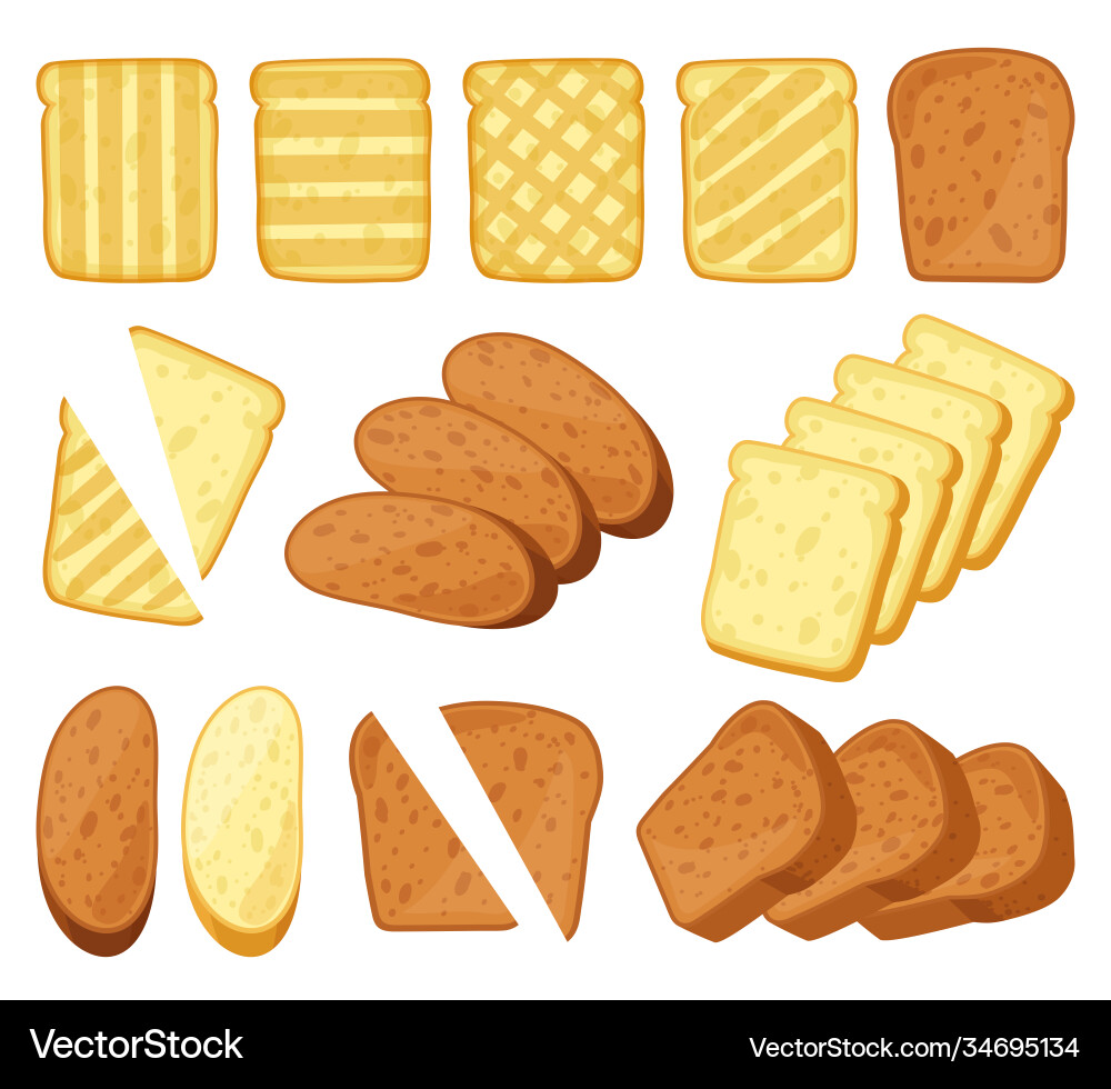 Cartoon toasts breakfast toasted bread slices Cartoon toasts breakfast toasted bread slices vector image