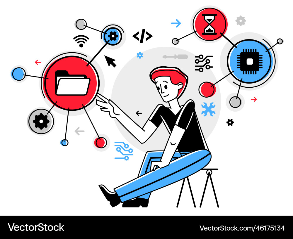 Computer engineer in work outline programmer Vector Image
