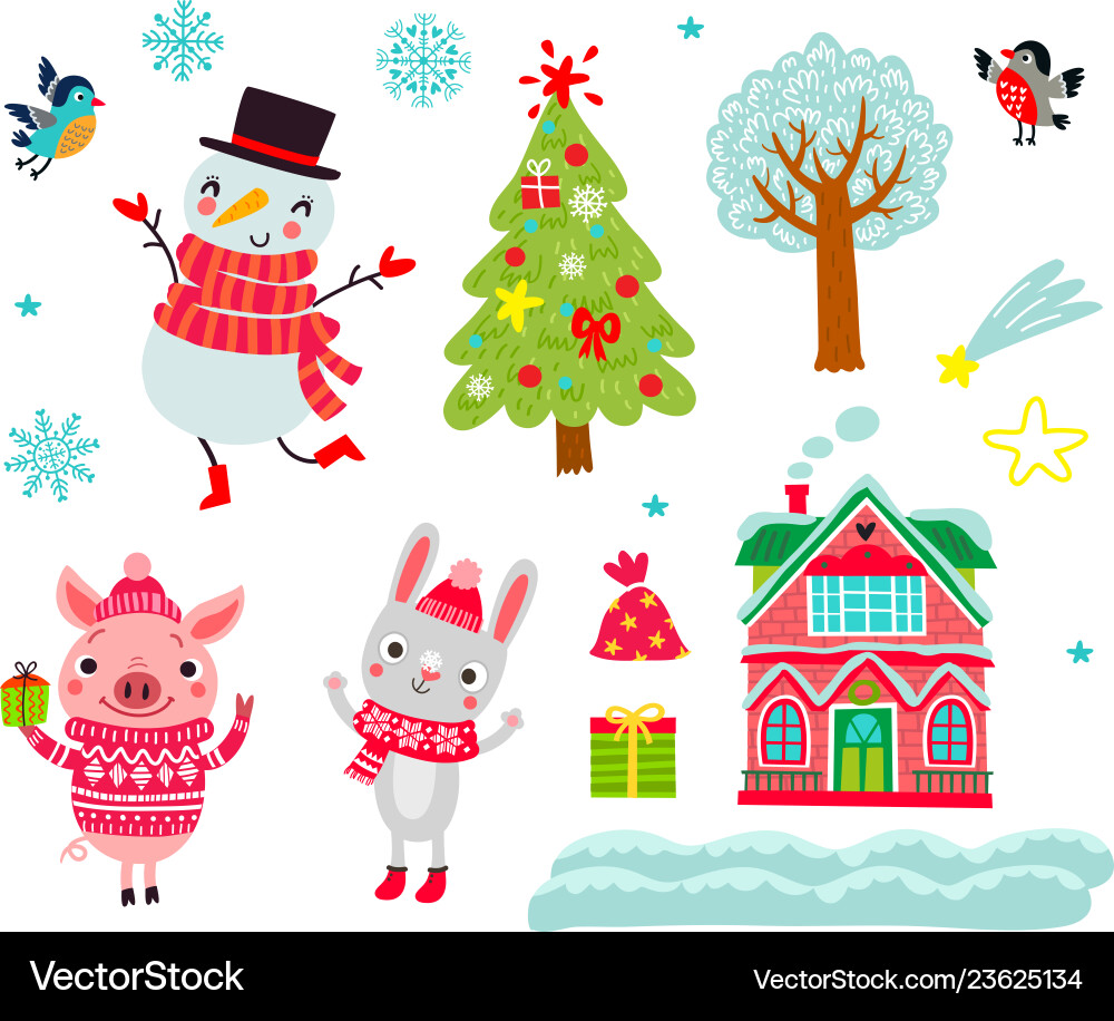 Cute Christmas Animal Characters Set vector image
