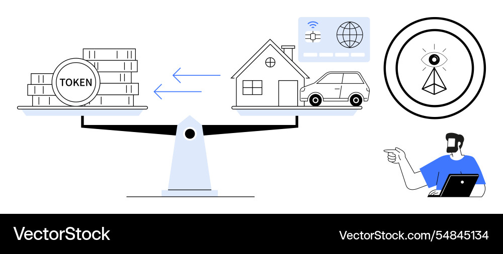 Digital blockchain tokens balancing housing Digital blockchain tokens balancing housing vector image