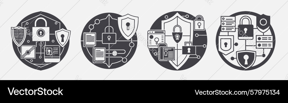 In set cybersecurity data privacy icons secure Vector Image
