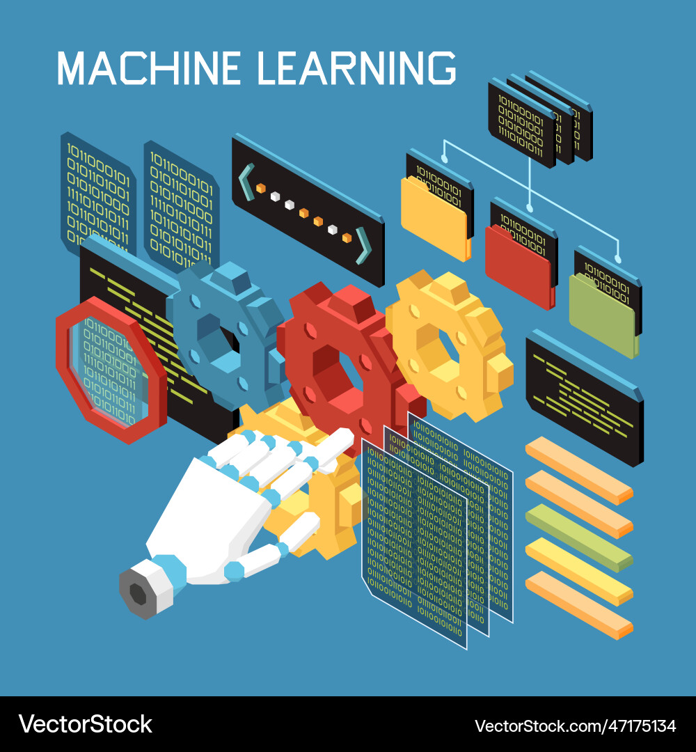 Machine learning isometric composition vector image
