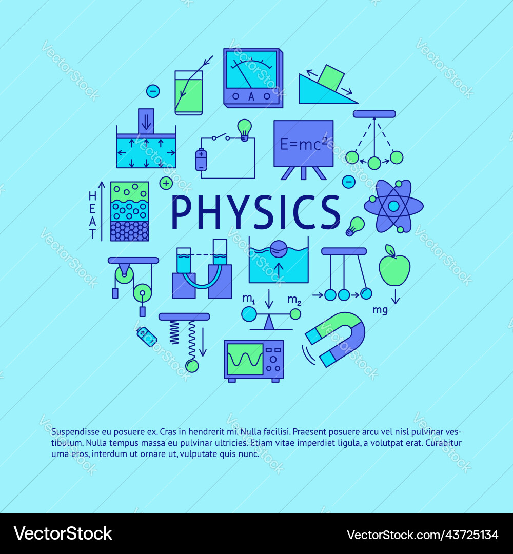 Physics round banner in colored line style Physics round banner in colored line style vector image