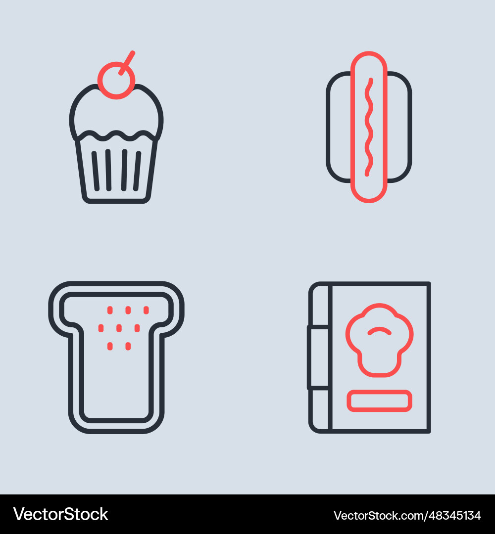 Set line hotdog bread toast cookbook and muffin Set line hotdog bread toast cookbook and muffin Vector Image