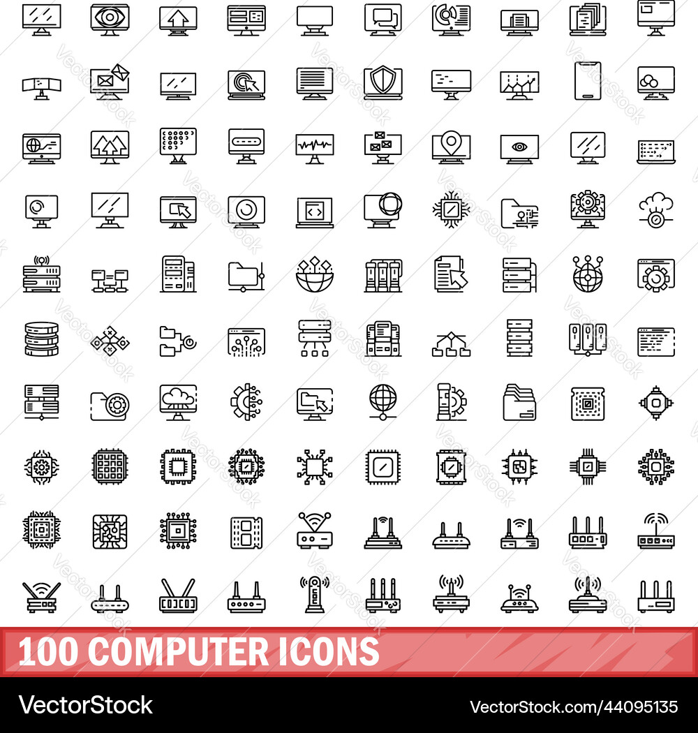 100 computer icons set outline style 100 computer icons set outline style vector image