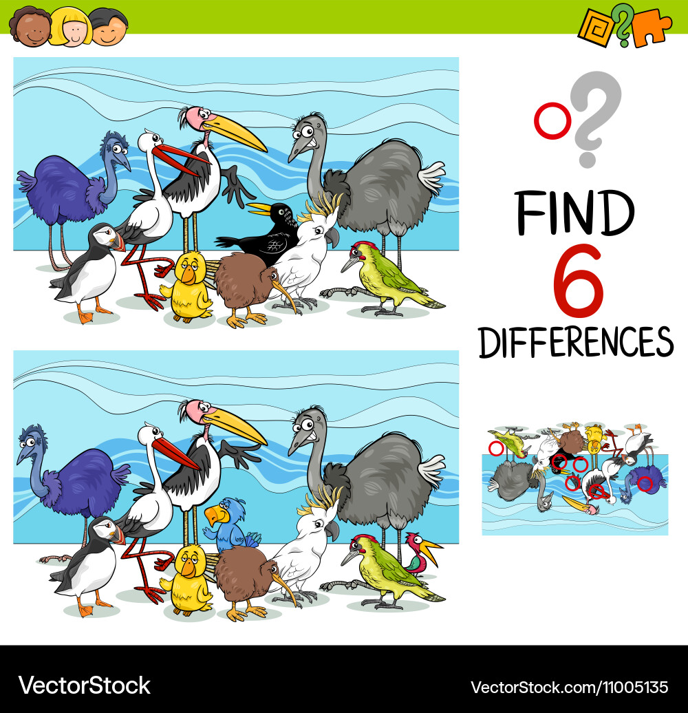 Bird Differences Game - Spot the Difference Vector Image