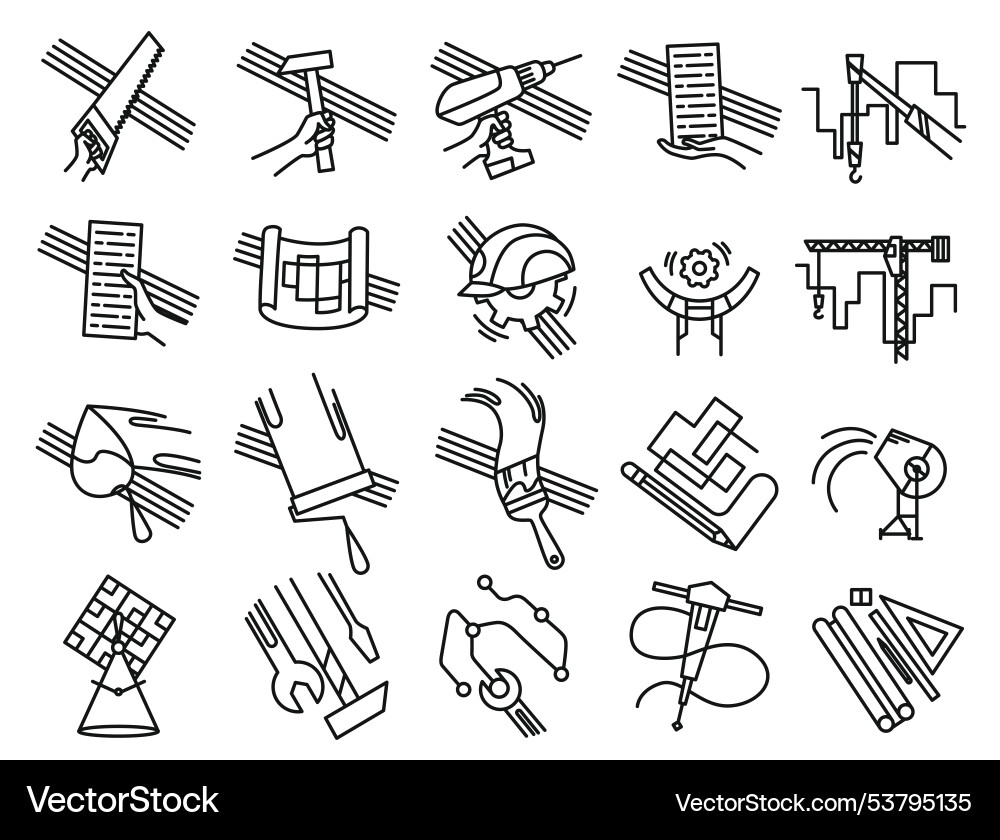 Building line icons set symbols in simple Building line icons set symbols in simple vector image