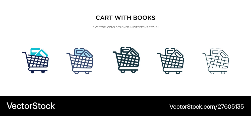 Cart with books icon in different style two Cart with books icon in different style two vector image