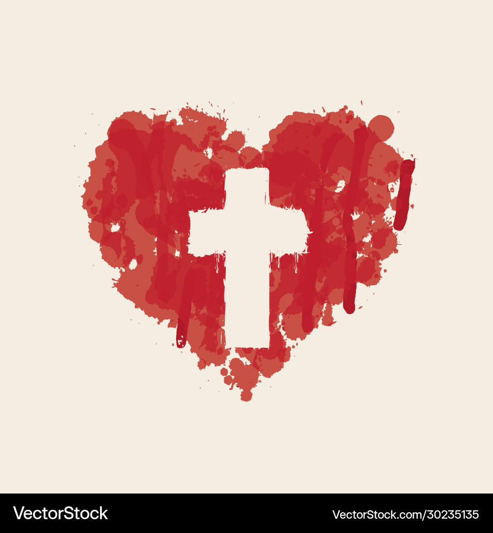 Christian cross in abstract red heart inside Christian cross in abstract red heart inside vector image