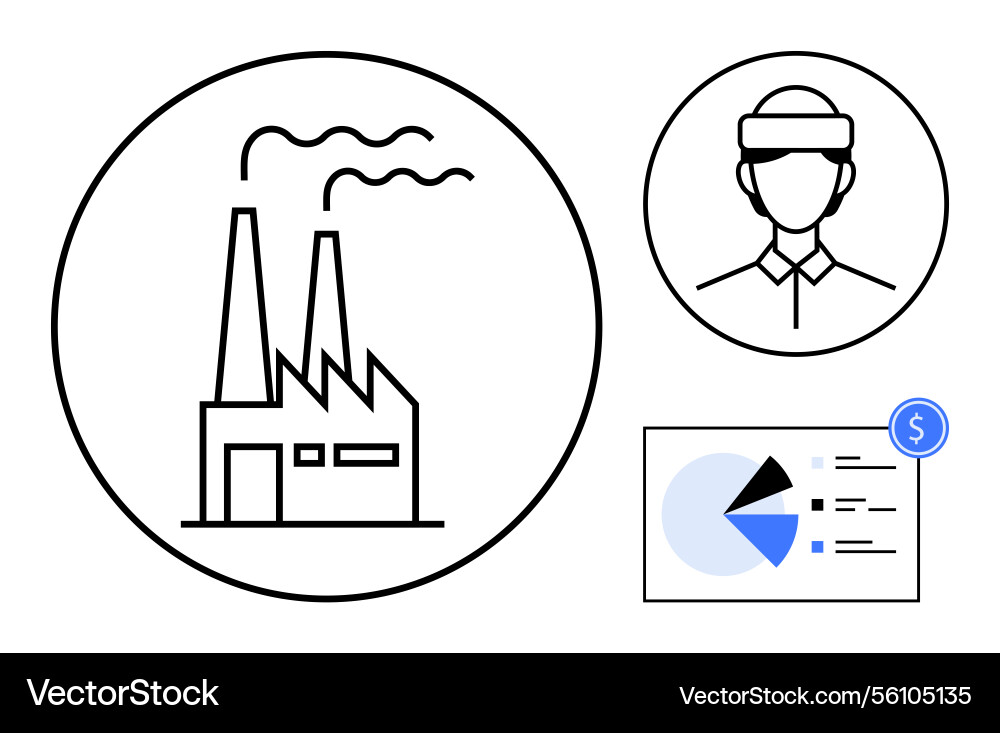 Factory with chimneys linked to worker Factory with chimneys linked to worker vector image