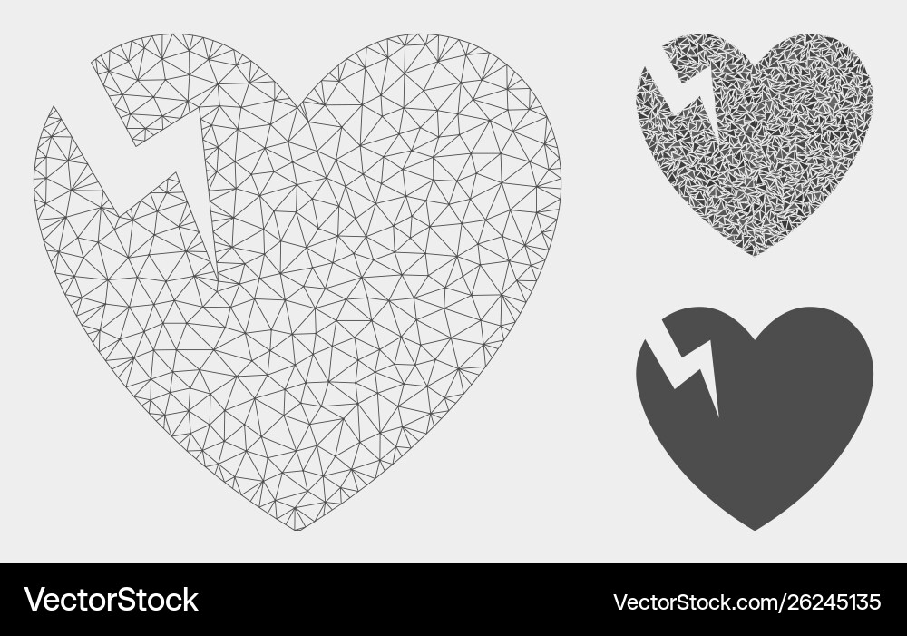 Heart crack mesh network model and triangle Vector Image