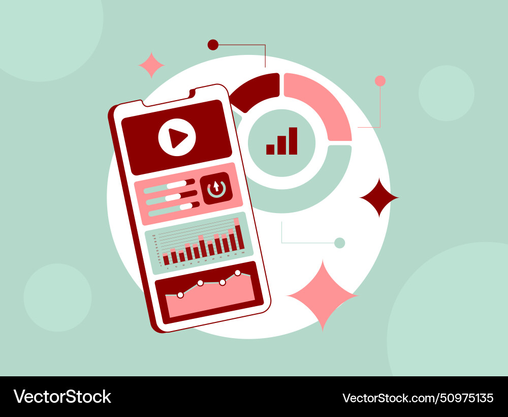 Infographic with stats dashboard on mobile video Infographic with stats dashboard on mobile video vector image