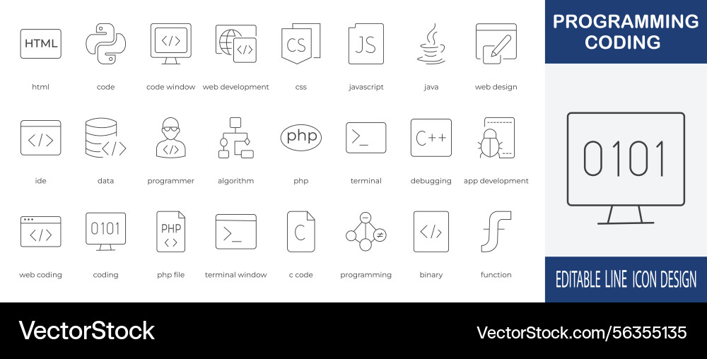 Programming and coding line icon Programming and coding line icon vector image