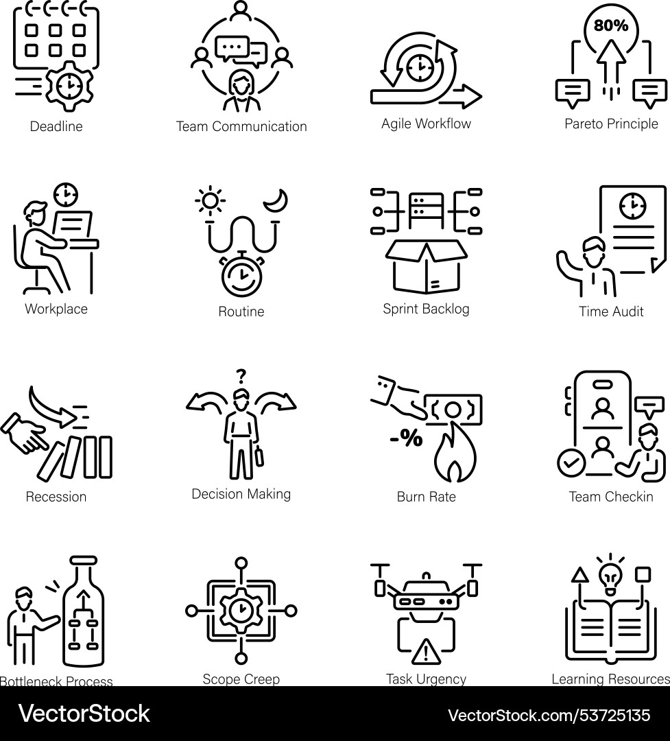 Set of business workflow linear icons Set of business workflow linear icons vector image
