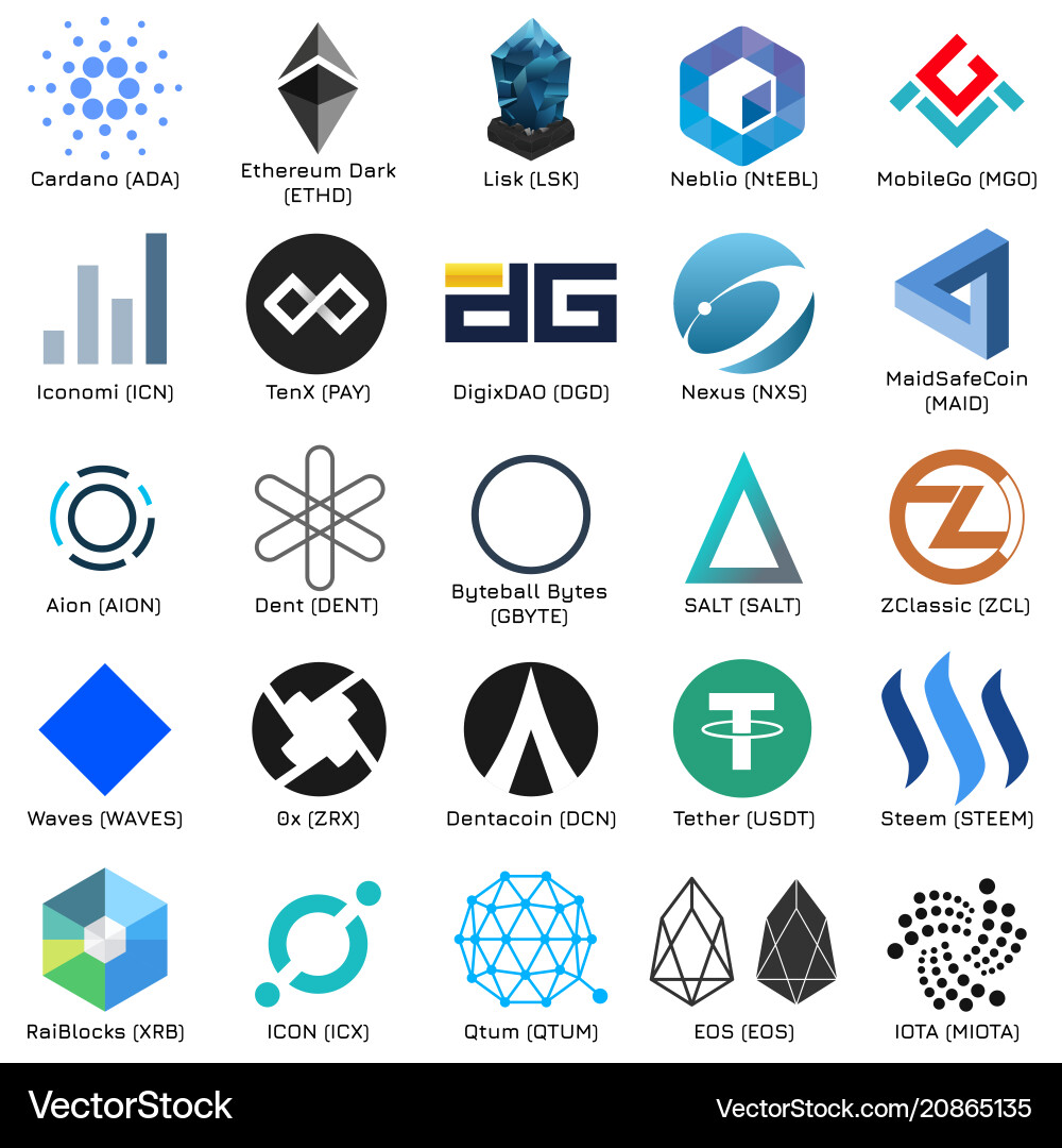 Set of logos popular cryptocurrency – Royalty-Free Vector | VectorStock