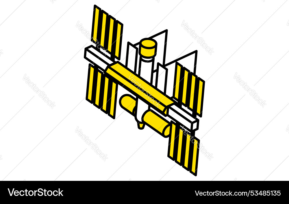 Simple line drawing of space station isometric Vector Image