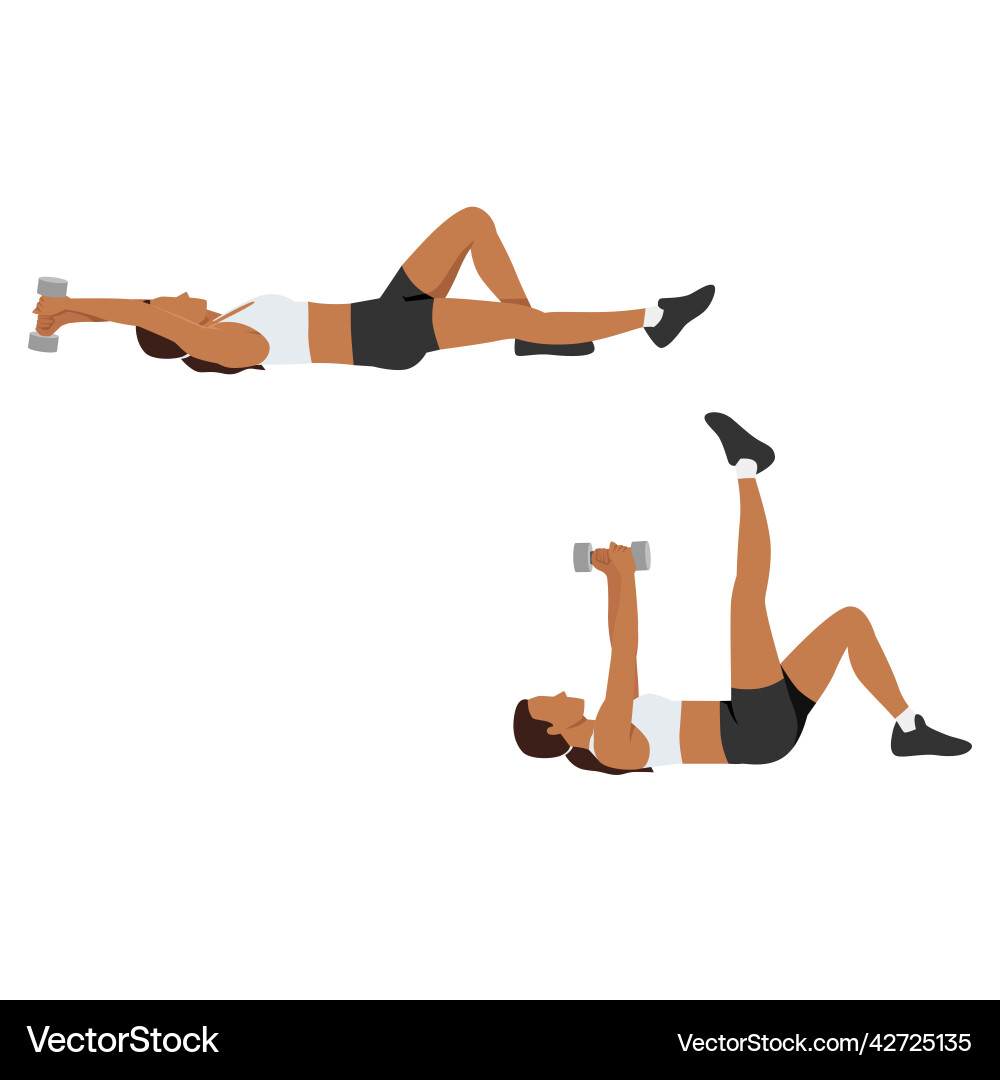 Woman doing dumbbell pullover leg raise exercise Woman doing dumbbell pullover leg raise exercise vector image