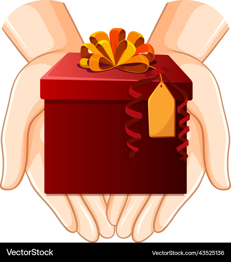 A red gift box on hands Vector Image