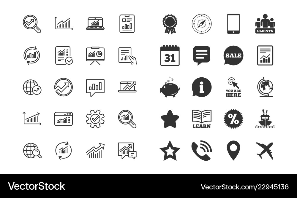 Analysis line icons charts reports and graphs Analysis line icons charts reports and graphs vector image