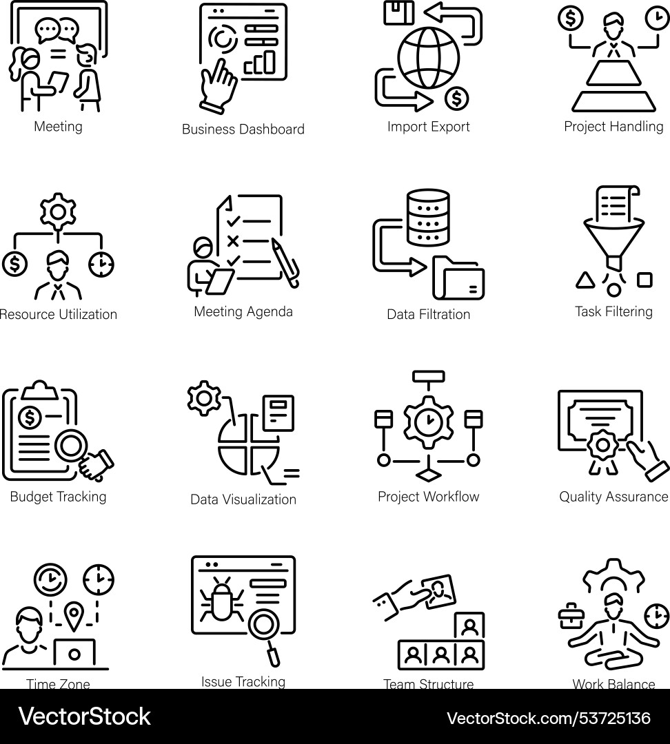 Collection of tasks productivity outline style ico Collection of tasks productivity outline style ico vector image