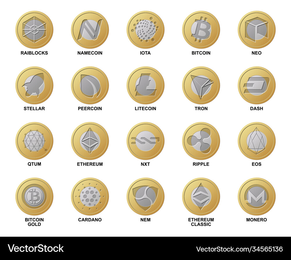 Cripto currency logo coins different gold silver – Royalty-Free Vector |  VectorStock