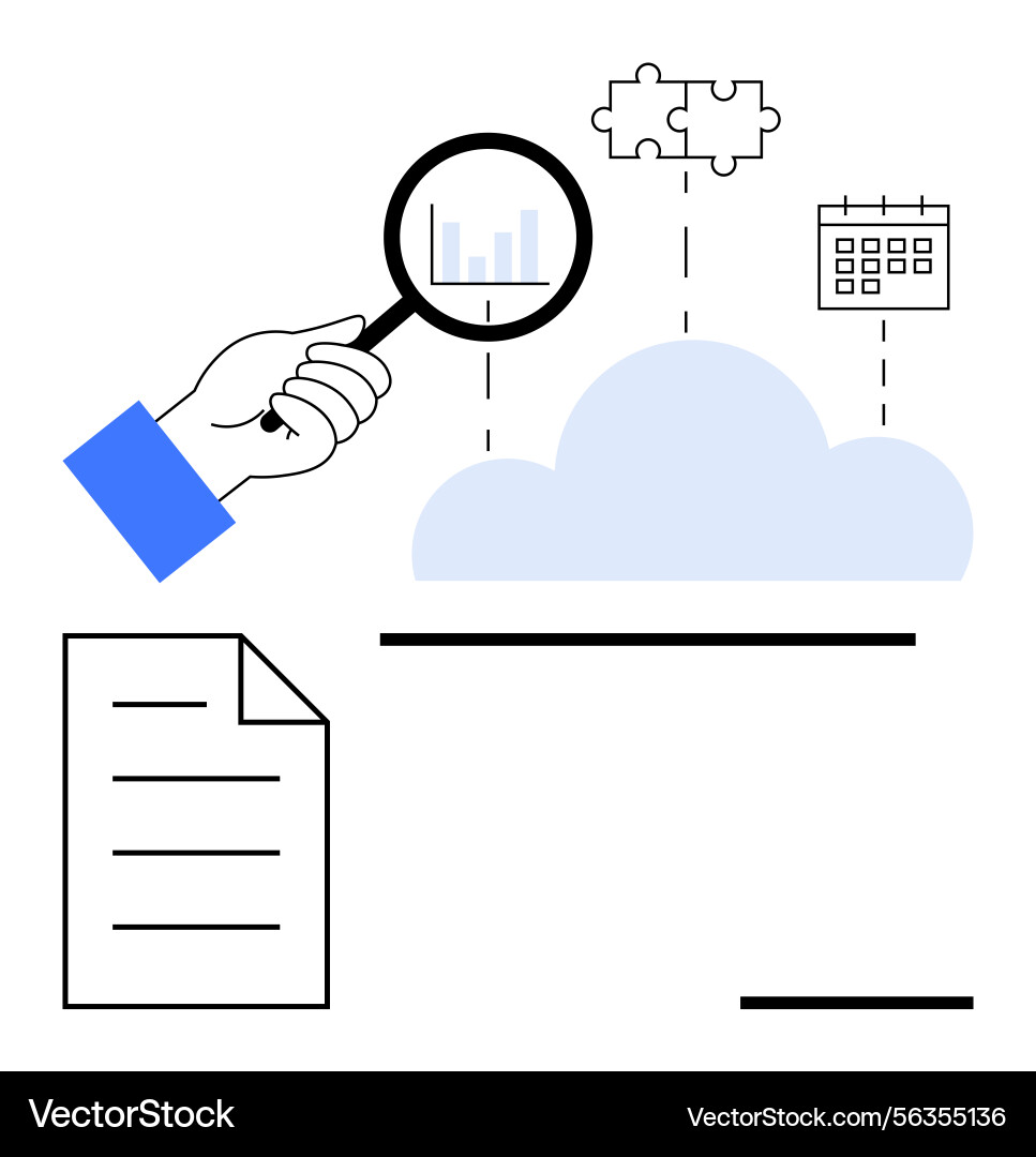 Exploring cloud data integration with magnifying Exploring cloud data integration with magnifying Vector Image