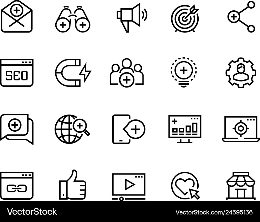 Inbound marketing line icons lead social media Inbound marketing line icons lead social media vector image
