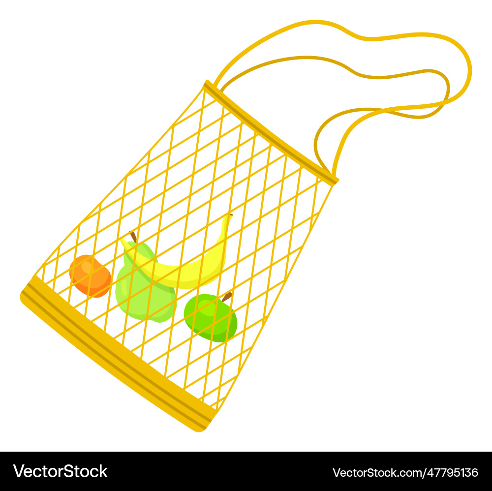 Isolated mesh or net handbag with fruits inside Vector Image