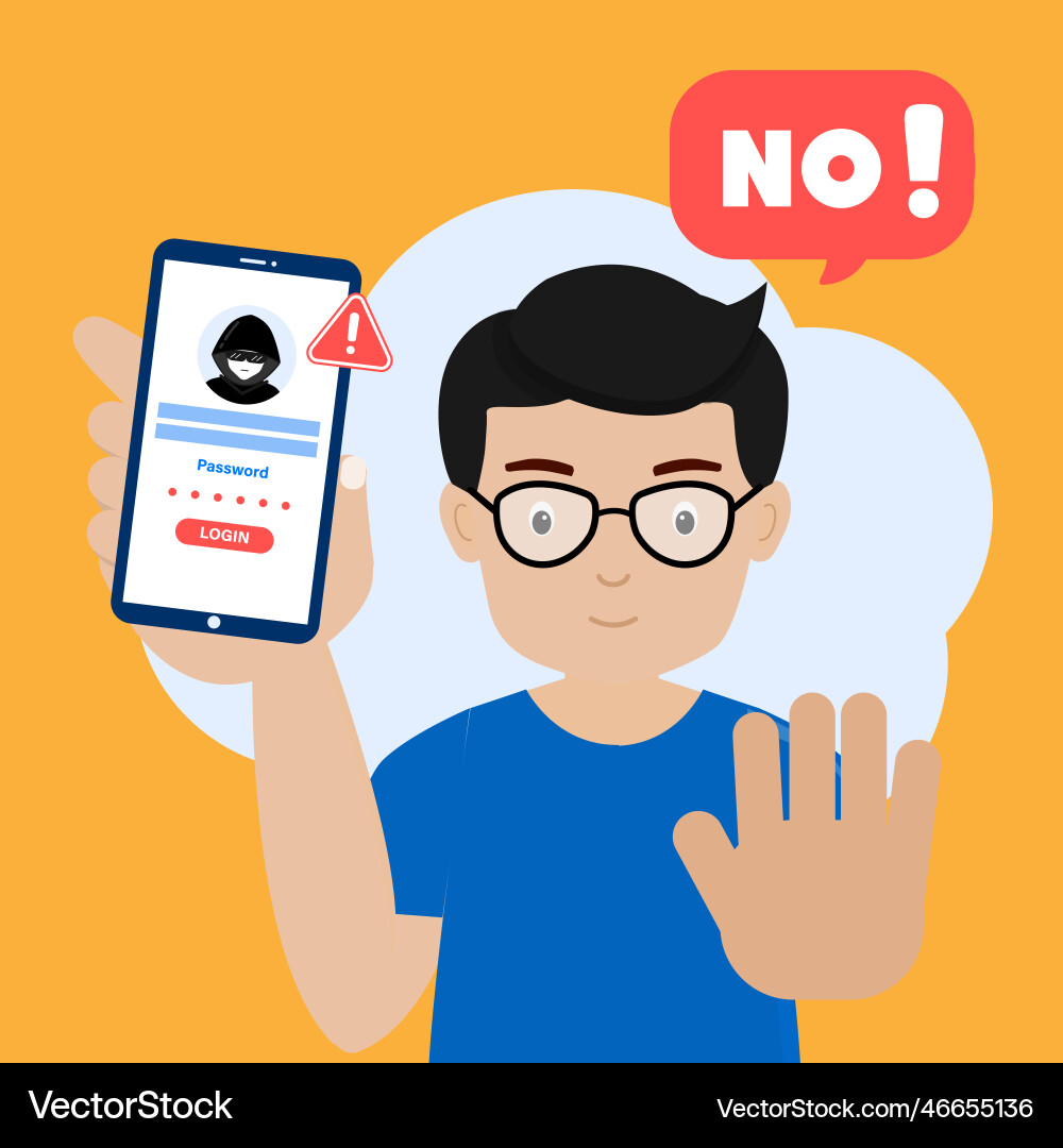 Man warning phone from hacked login and password Man warning phone from hacked login and password vector image