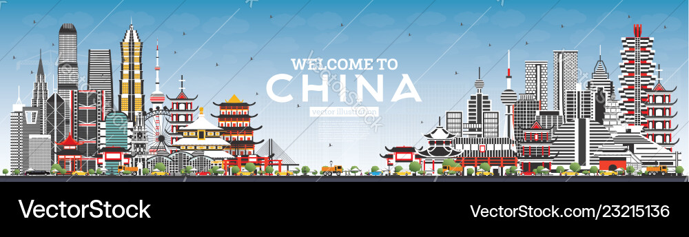 Welcome to china skyline with gray buildings vector image