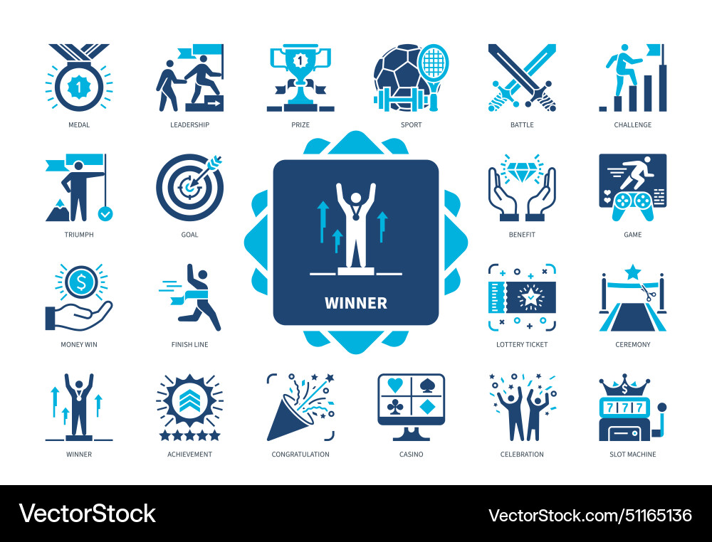 Winner solid icon set Royalty Free Vector Image