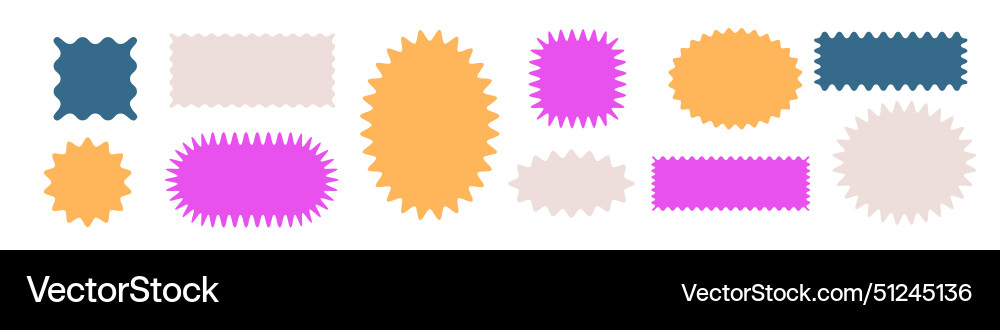 Zigzag circle badge color rectangle frames set Vector Image