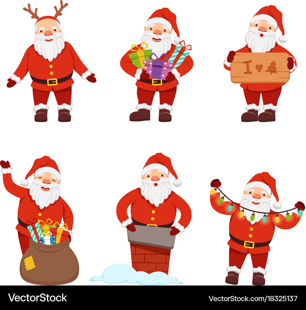 Santa Claus Christmas Poses Vector Image