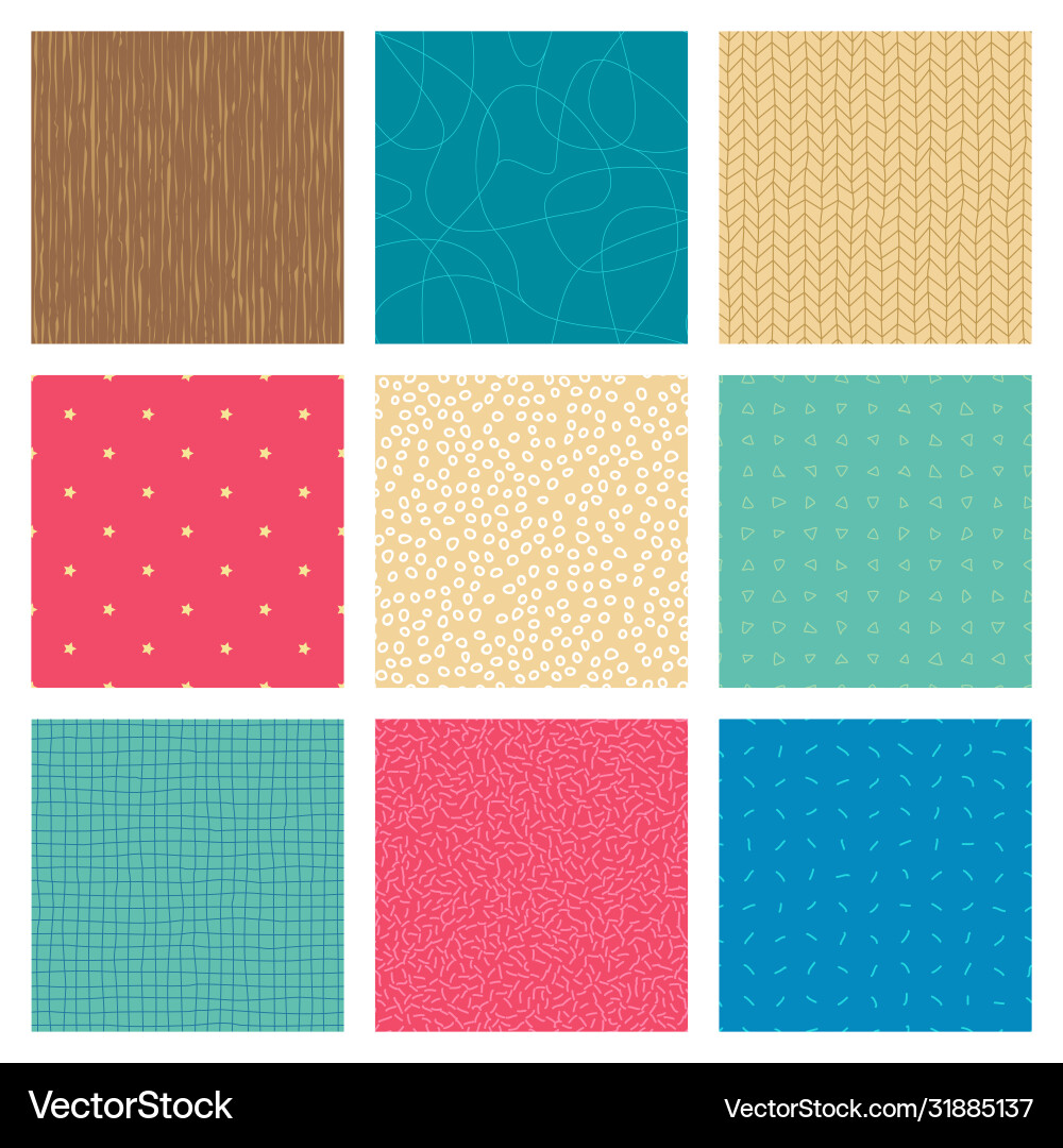 Set abstract handdrawn color seamless patterns Vector Image
