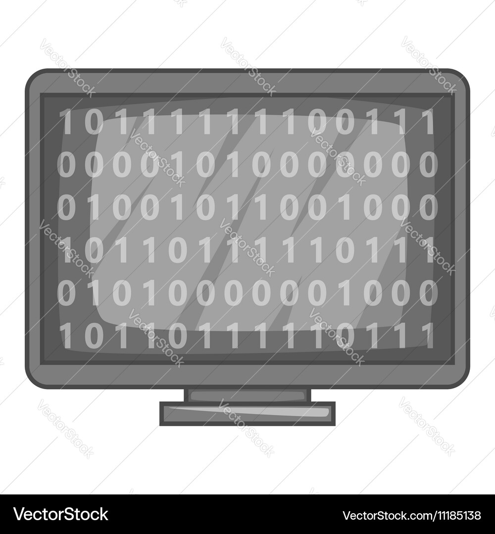 Binary code on monitor icon gray monochrome style Vector Image