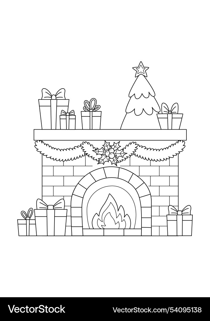 Christmas fireplace with stockings and decorations Christmas fireplace with stockings and decorations vector image