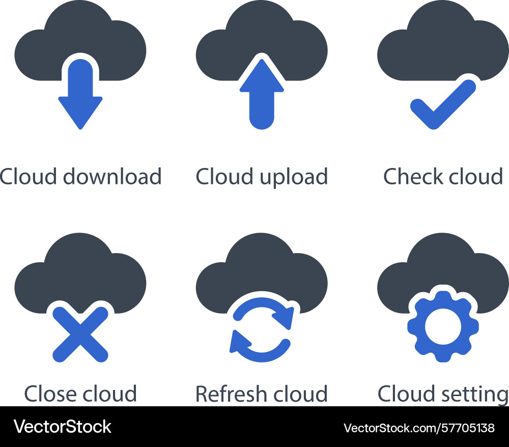 Cloud download upload check close refresh setting vector image