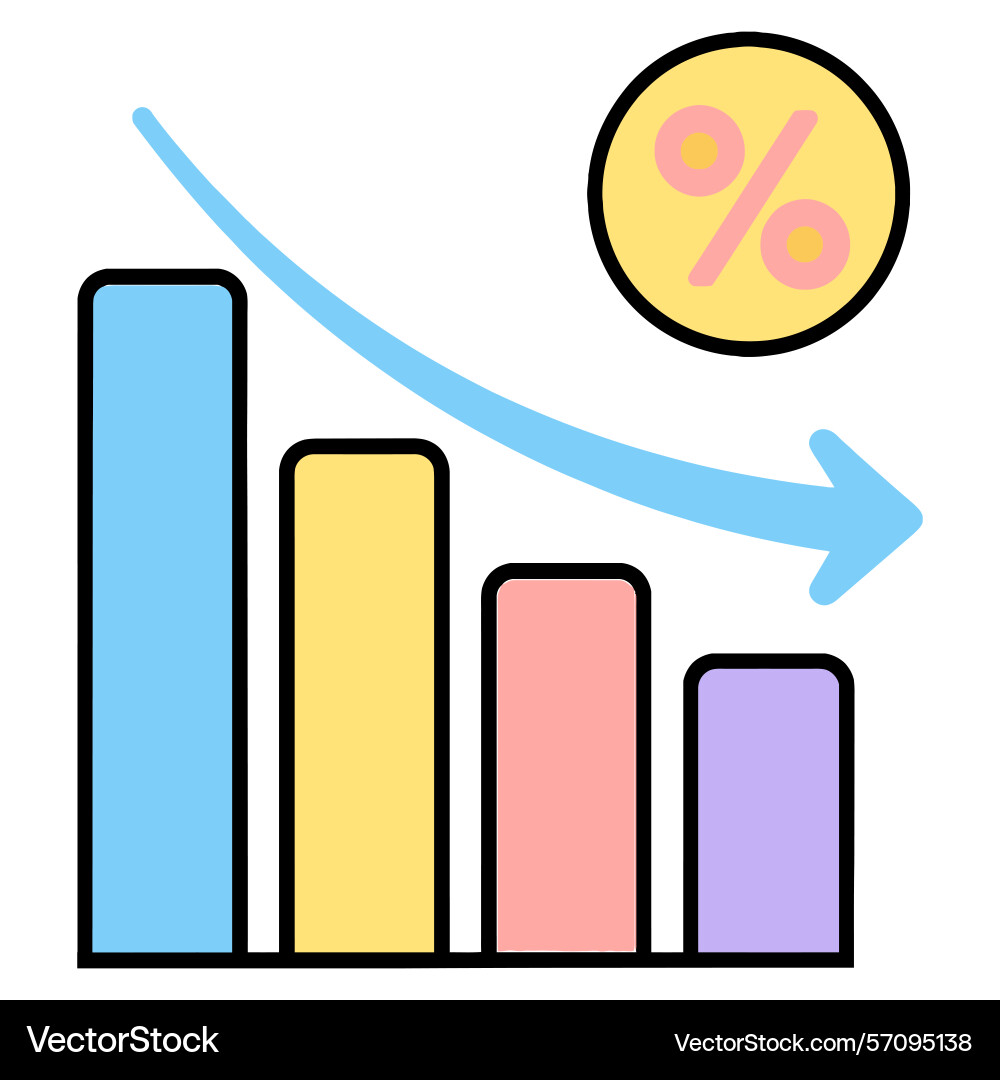 Decreasing bar graph showing percentage drop Vector Image