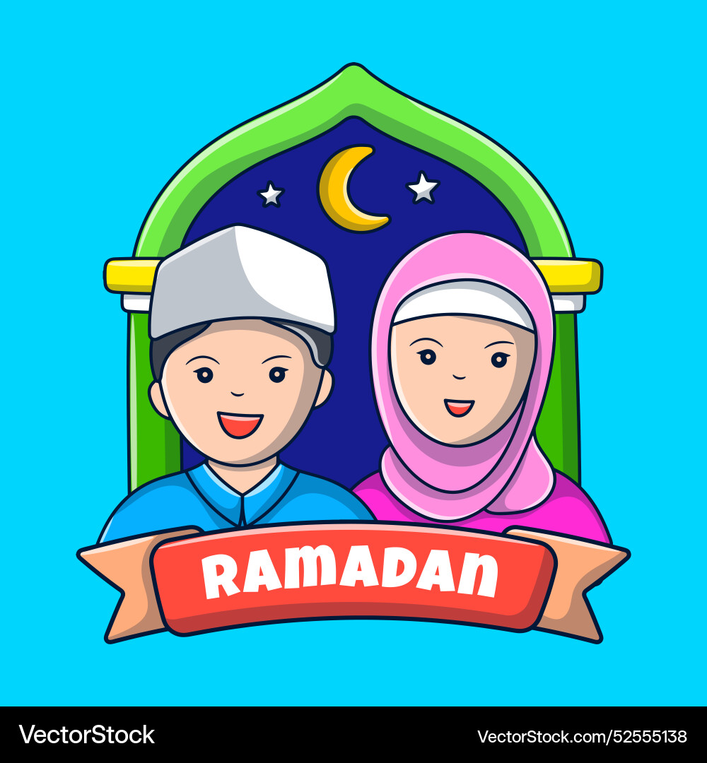 Islamic cartoon couple kids with hand drawn Islamic cartoon couple kids with hand drawn vector image