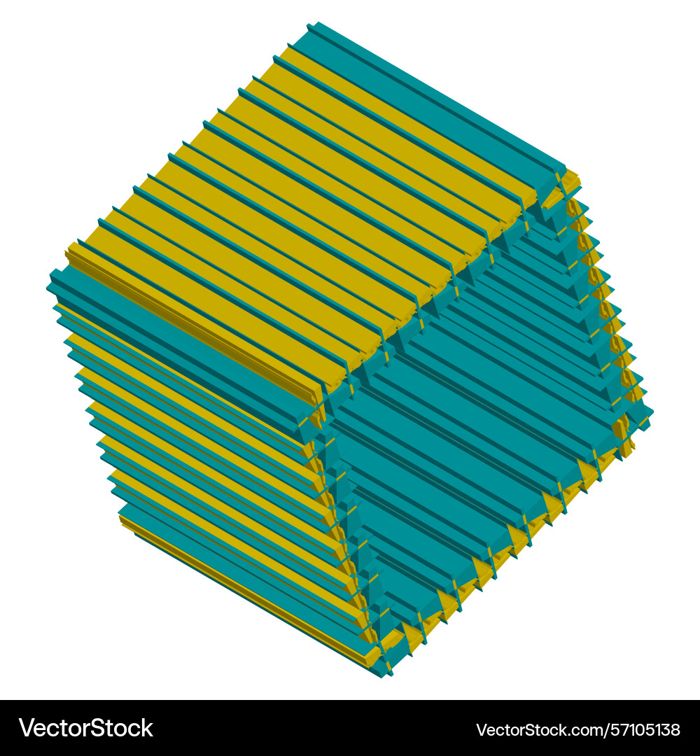 Isometric cube structure striped geometric form Isometric cube structure striped geometric form vector image